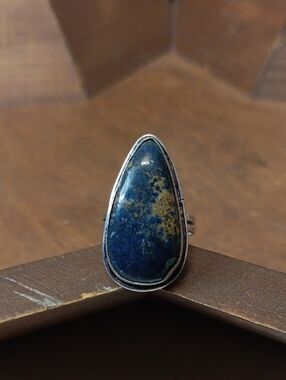 Sterling Silver Teardrop Azurite Ring - Deep Blue